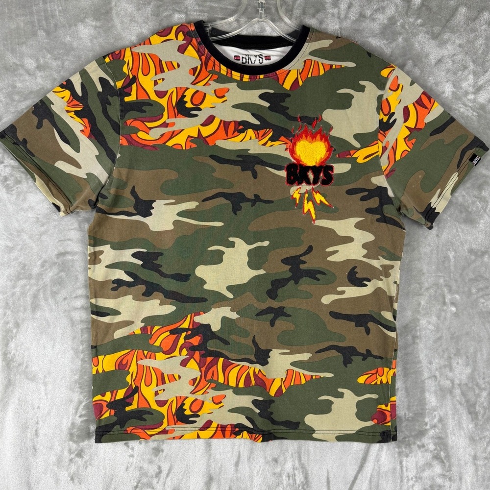 BIKS Camo Flame Graphic‎ T Shirt Mens XL Fire Streetwear